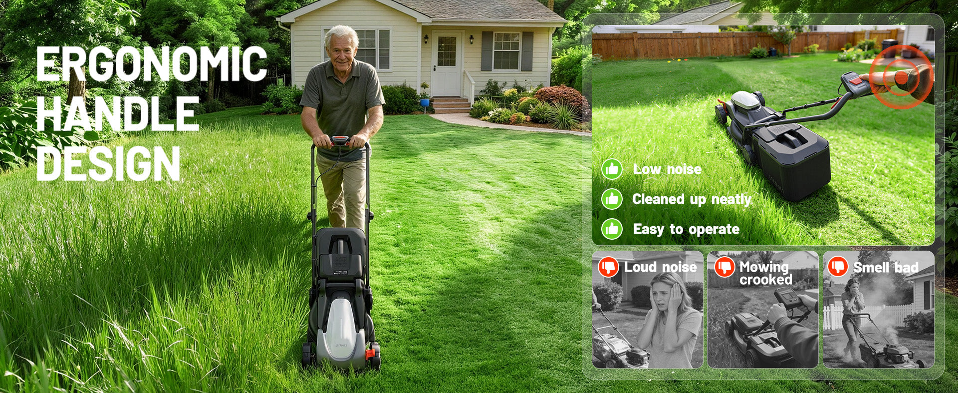 Litheli 14 Inch Cordless Lawn Mower, Brushless Battery Powered Push Mower with 2x5.0Ah Batteries, 5-Position Height, 9-Gallon Bag, Lightweight Grass Cutter for Garden Yard Farm
