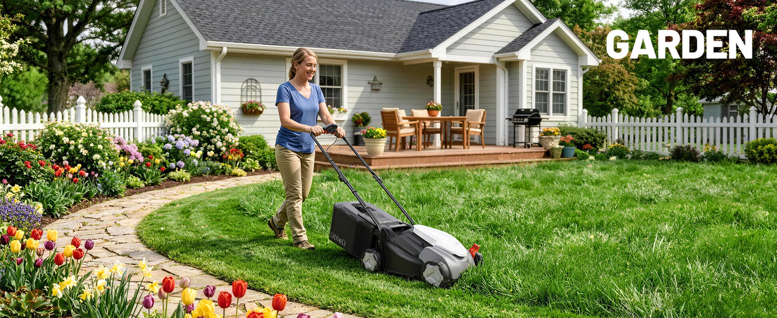 Litheli 14 Inch Cordless Lawn Mower, Brushless Battery Powered Push Mower with 2x5.0Ah Batteries, 5-Position Height, 9-Gallon Bag, Lightweight Grass Cutter for Garden Yard Farm