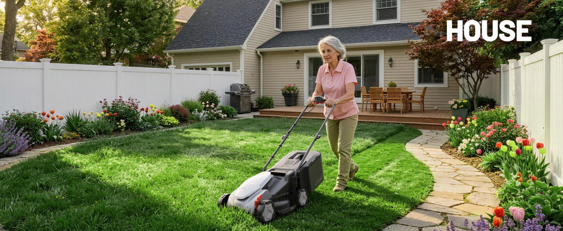 Litheli 14 Inch Cordless Lawn Mower, Brushless Battery Powered Push Mower with 2x5.0Ah Batteries, 5-Position Height, 9-Gallon Bag, Lightweight Grass Cutter for Garden Yard Farm