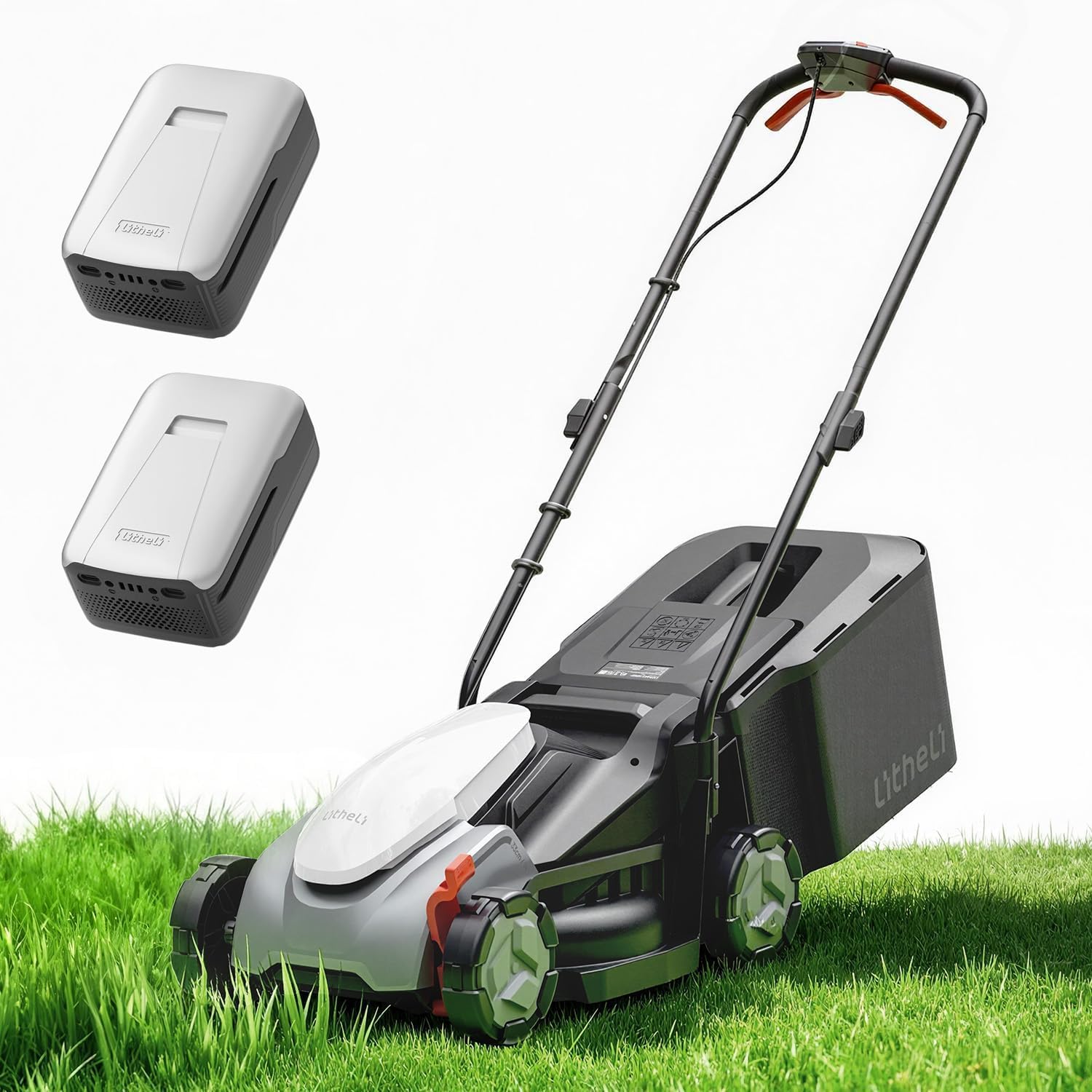 Litheli 14 Inch Cordless Lawn Mower, Brushless Battery Powered Push Mower with 2x5.0Ah Batteries, 5-Position Height, 9-Gallon Bag, Lightweight Grass Cutter for Garden Yard Farm