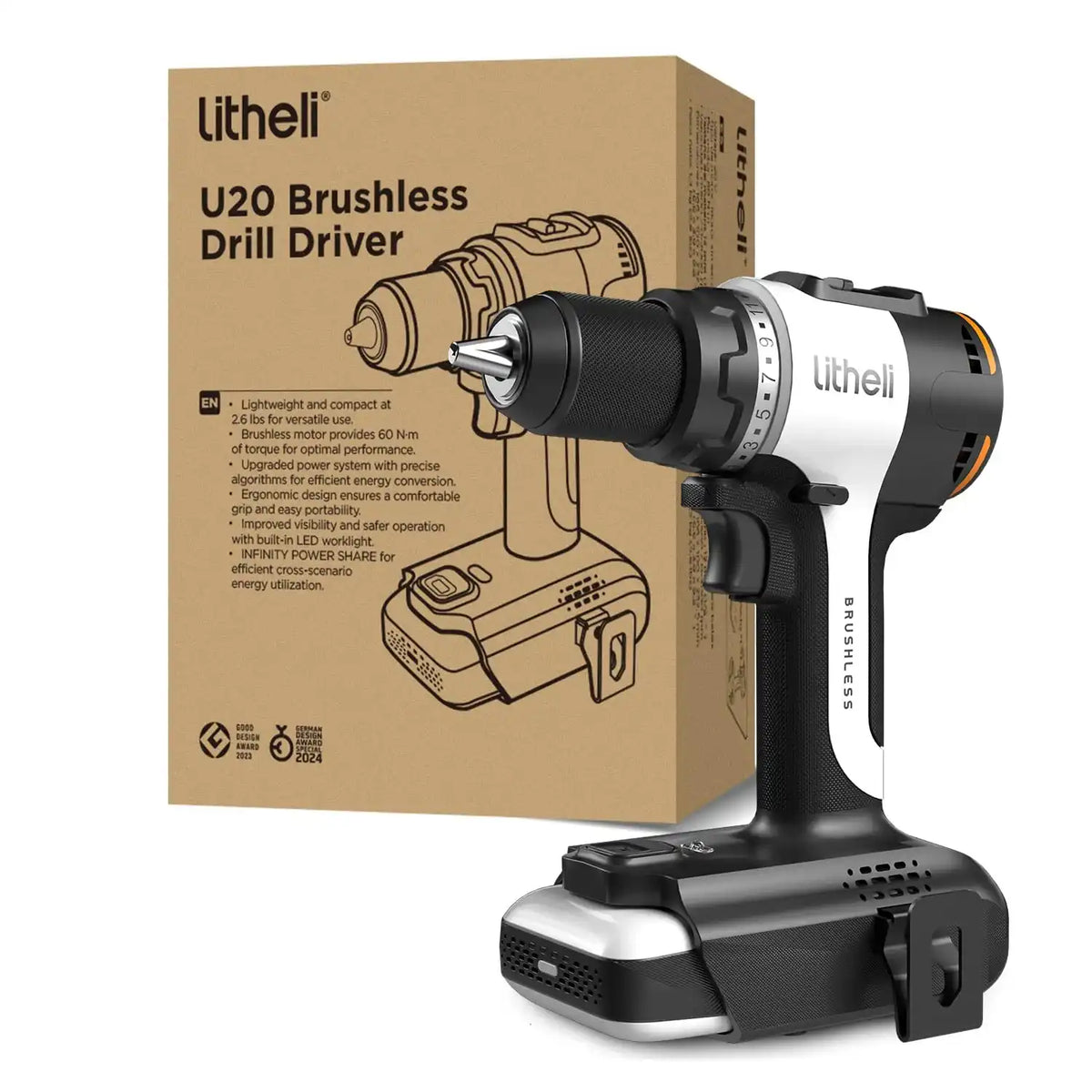 Litheli U20 20V Brushless Cordless Drill Driver|with 2.0SE Battery Options