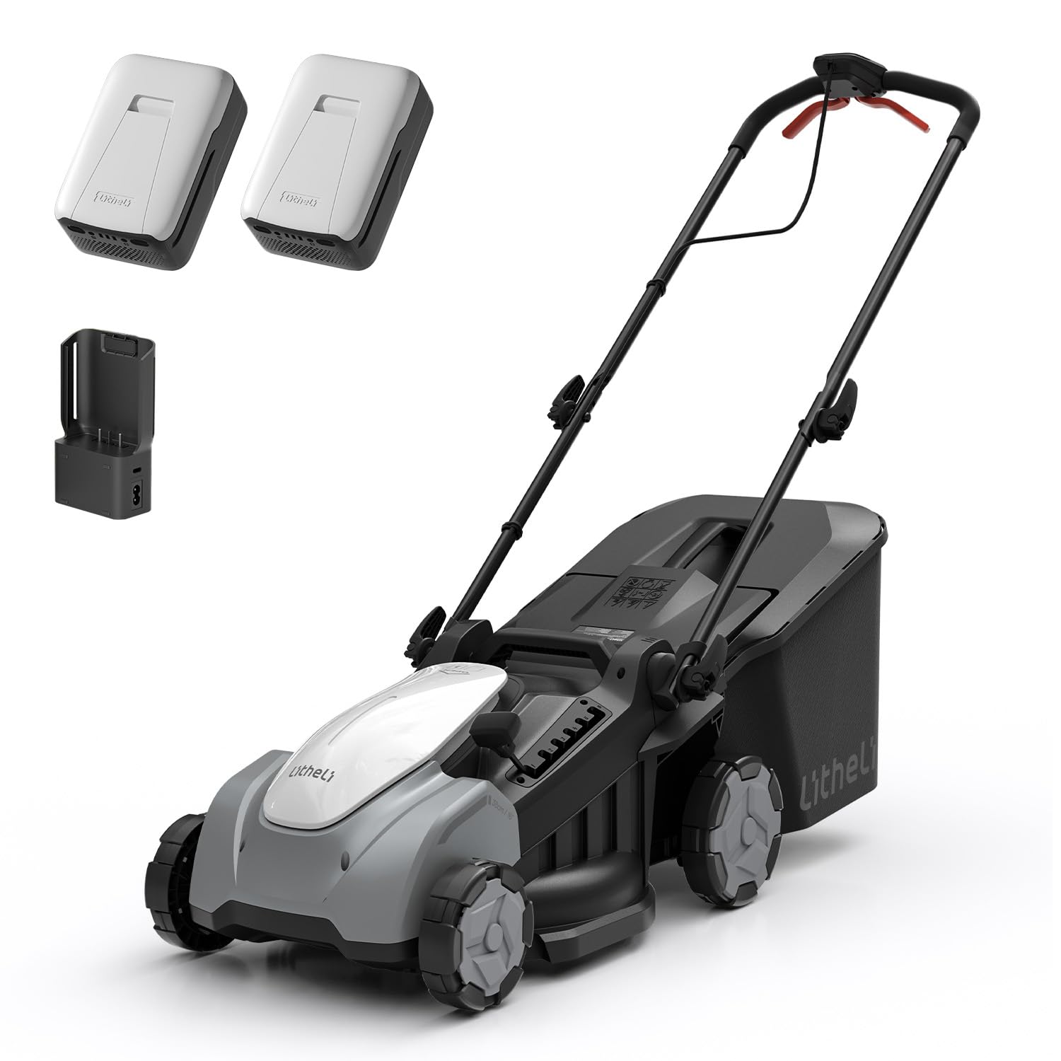 Litheli Electric Lawn Mower Cordless,Grass Cutter Machine for 3200 Sq. Ft, Lawnmower with Brushless Motor, 16.5 in Cutting Width, Cutting Height 1-2.5 in, 2 x 5.0 Ah Batteries & Charger
