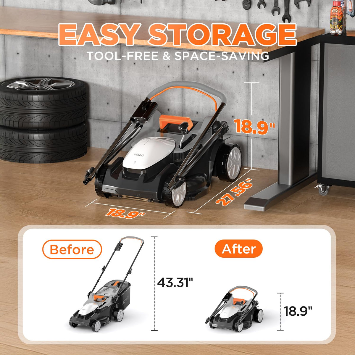 Litheli 40V (2 x 20V) 16.6" Electric Lawn Mower Cordless, Walk Behind Lawn Mower with 6-Height Adjust, Portable & Lightweight Push Battery Powered Lawn Mower (2 * 4.0AH Batteries Included)