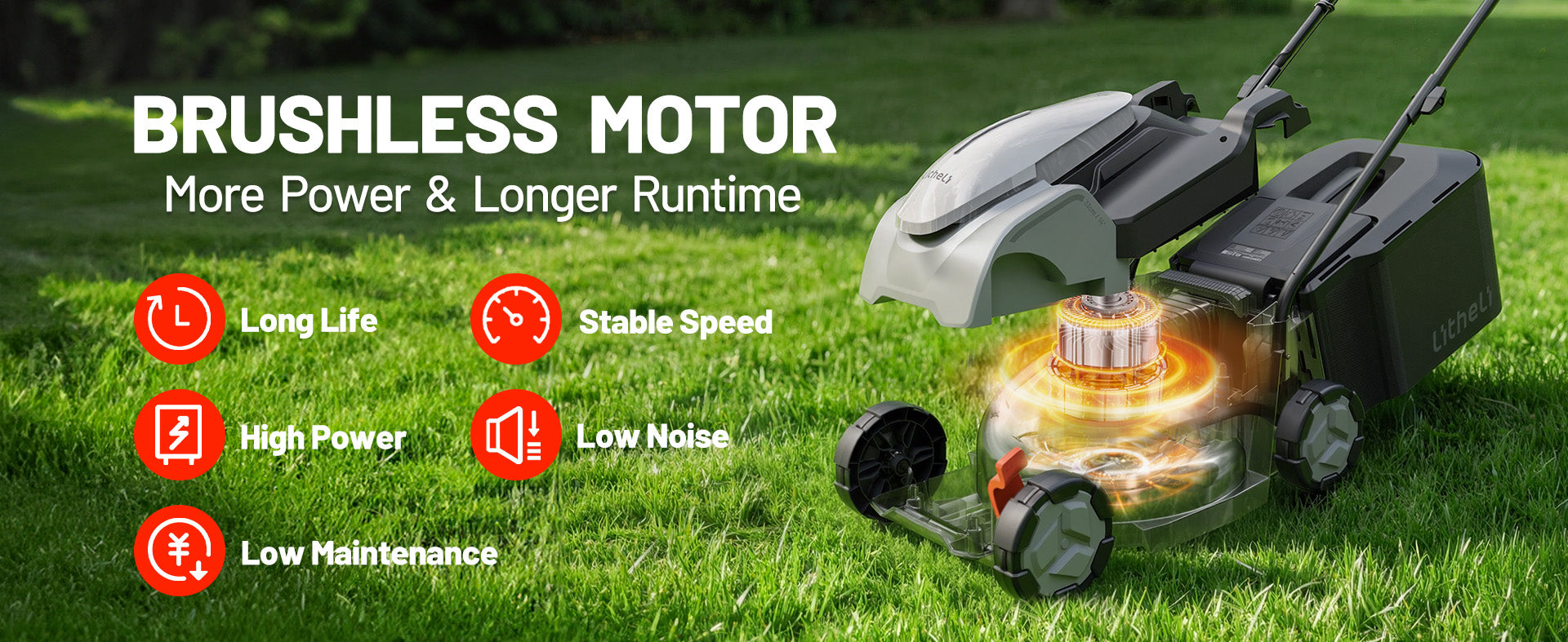 Litheli 14 Inch Cordless Lawn Mower, Brushless Battery Powered Push Mower with 2x5.0Ah Batteries, 5-Position Height, 9-Gallon Bag, Lightweight Grass Cutter for Garden Yard Farm