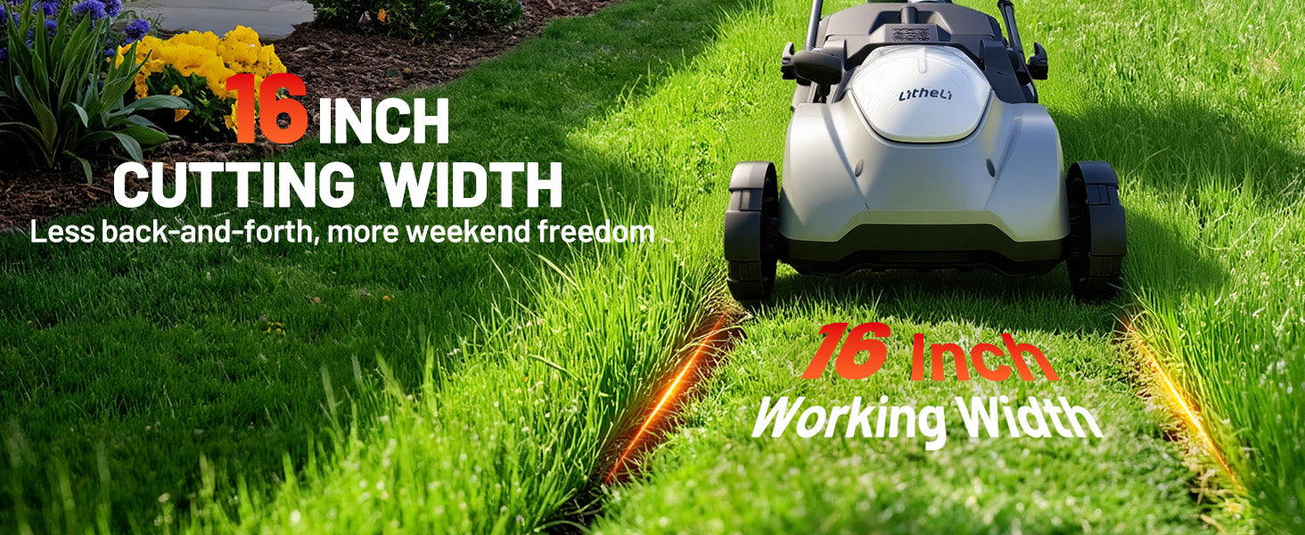 Litheli Electric Lawn Mower Cordless,Grass Cutter Machine for 3200 Sq. Ft, Lawnmower with Brushless Motor, 16.5 in Cutting Width, Cutting Height 1-2.5 in, 2 x 5.0 Ah Batteries & Charger