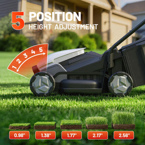 Litheli 14 Inch Cordless Lawn Mower, Brushless Battery Powered Push Mower with 2x5.0Ah Batteries, 5-Position Height, 9-Gallon Bag, Lightweight Grass Cutter for Garden Yard Farm
