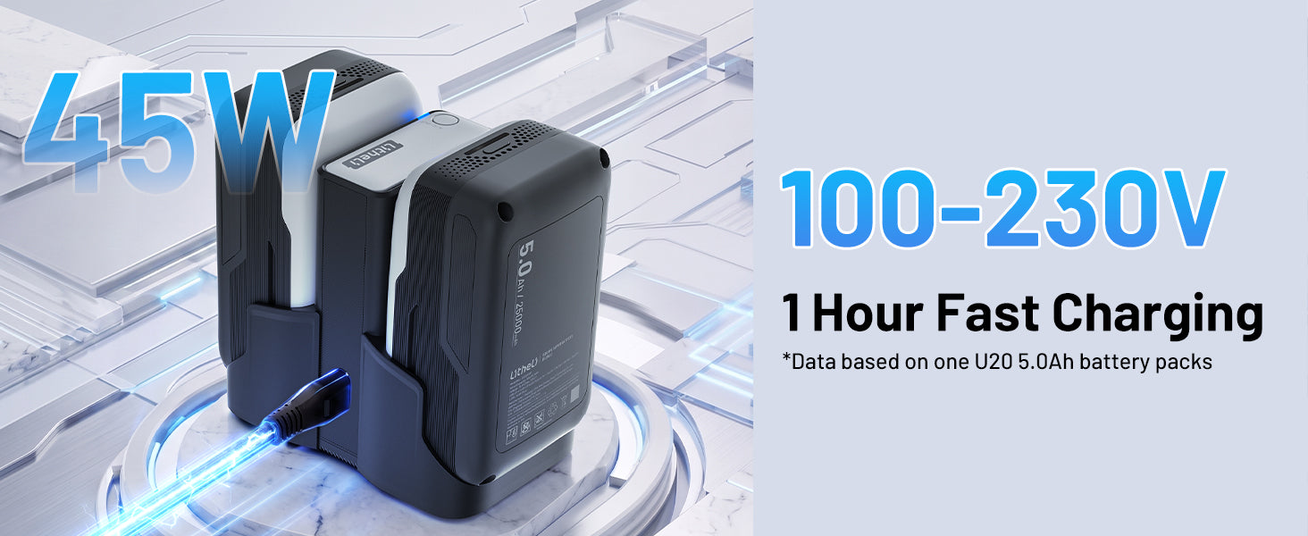 Litheli U20 4-in-1 Mix Smart Charger, 100W Fast Charging Station for All U20 Batteries, Versatile Portable Charger, 30-Minute Fast Dual Charging