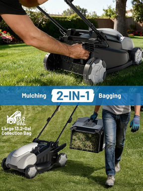 Litheli 40V Electric Lawn Mower 16″, Battery Push Mower with Brushless Motor, 6 Position Height Adjust, 2-in-1 Bagging & Mulching, Without Battery & Charger