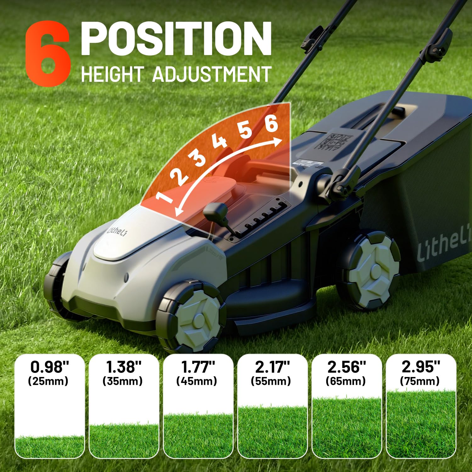 Litheli Electric Lawn Mower Cordless,Grass Cutter Machine for 3200 Sq. Ft, Lawnmower with Brushless Motor, 16.5 in Cutting Width, Cutting Height 1-2.5 in, 2 x 5.0 Ah Batteries & Charger