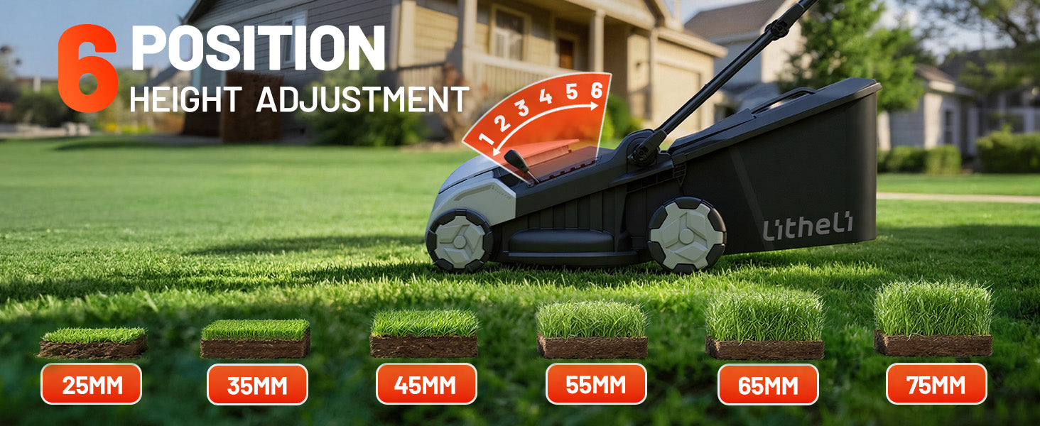 Litheli Electric Lawn Mower Cordless,Grass Cutter Machine for 3200 Sq. Ft, Lawnmower with Brushless Motor, 16.5 in Cutting Width, Cutting Height 1-2.5 in, 2 x 5.0 Ah Batteries & Charger