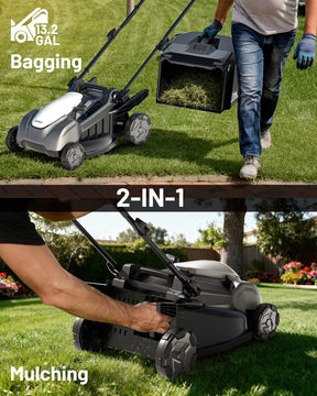 Litheli 40V 18" Cordless Lawn Mower, Brushless Motor, Electric Mower Battery Powered(2 x 5.0Ah Batteries), 2-in-1 Mulching & Bagging, for Small to Medium Yards