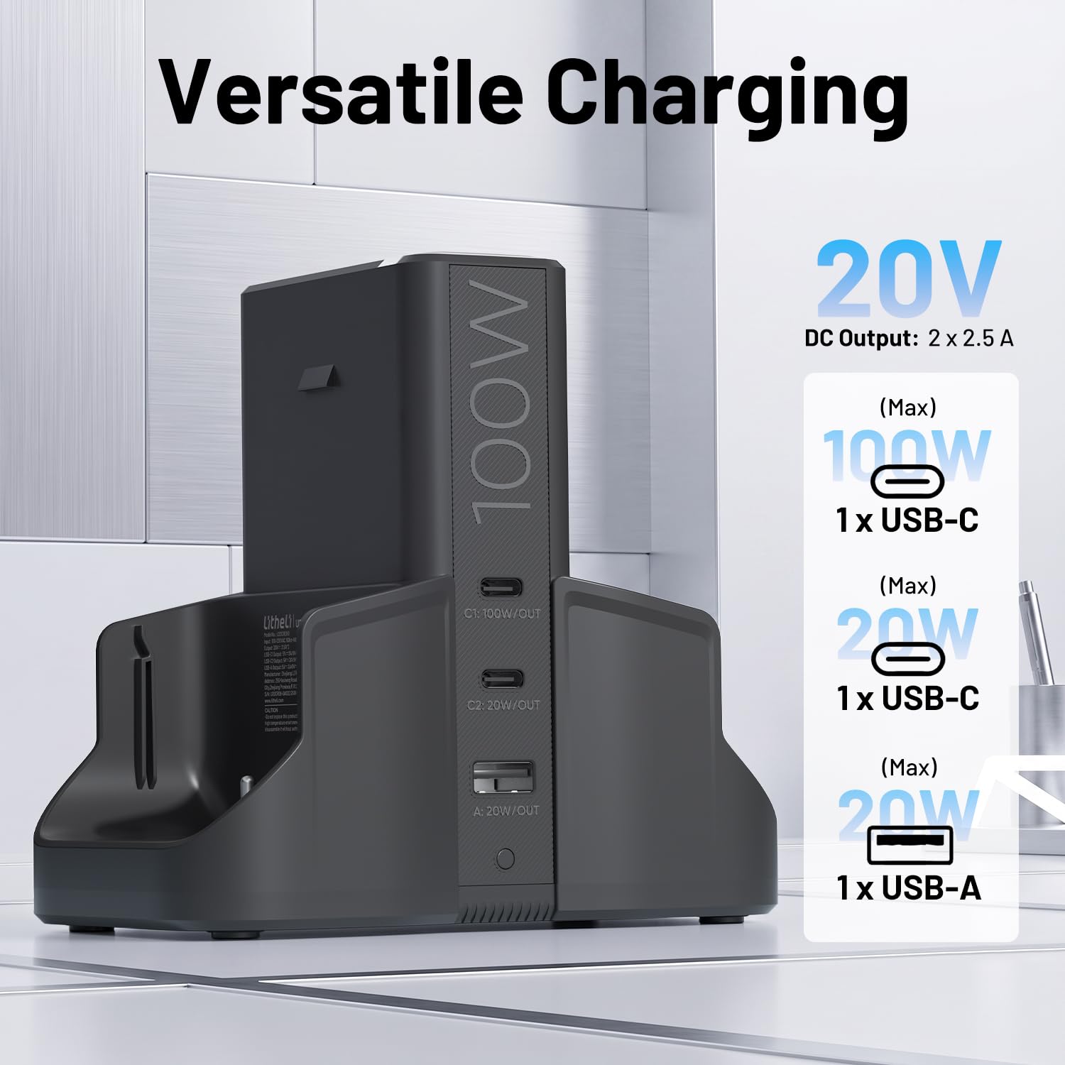 Litheli U20 4-in-1 Mix Smart Charger, 100W Fast Charging Station for All U20 Batteries, Versatile Portable Charger, 30-Minute Fast Dual Charging