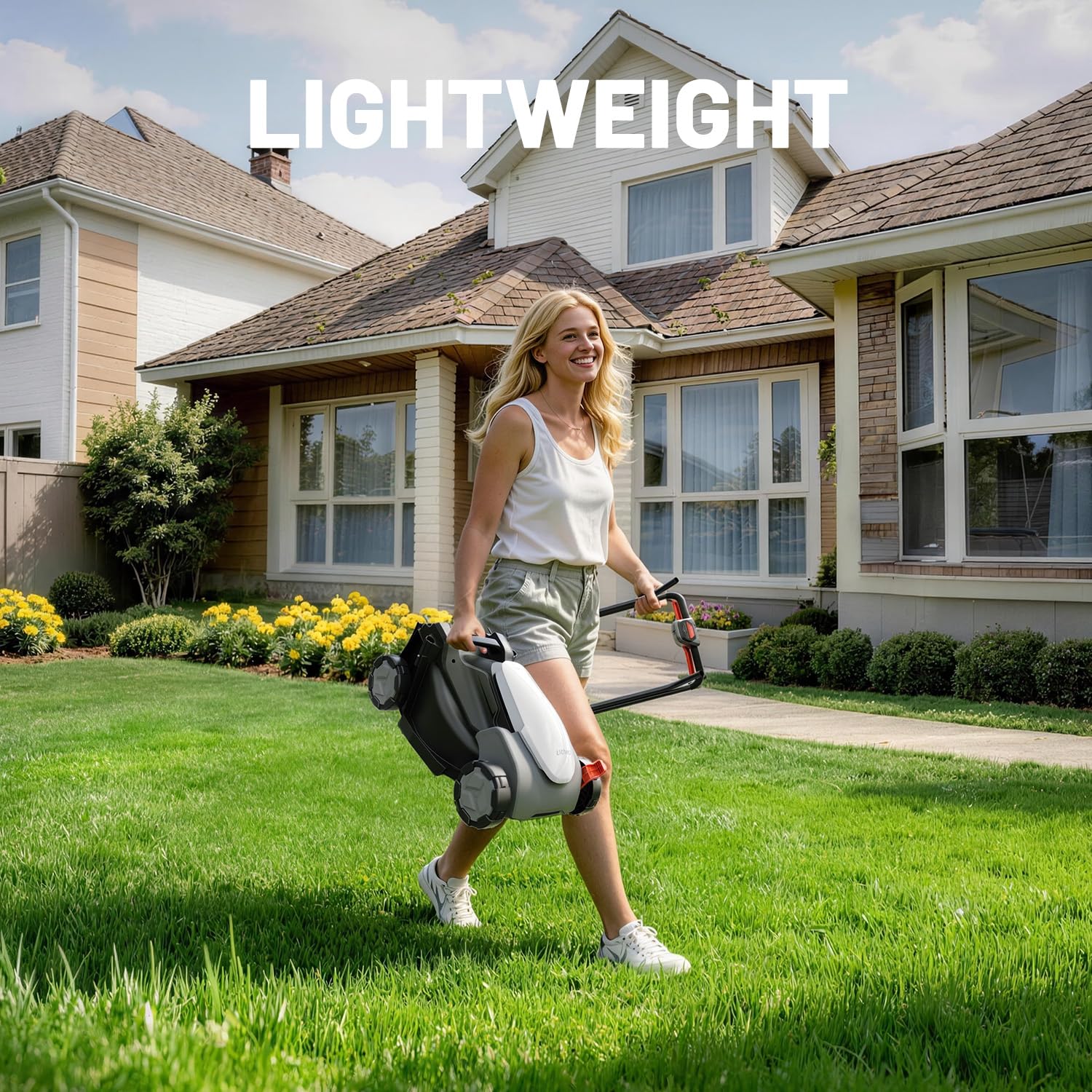 Litheli 14 Inch Cordless Lawn Mower, Brushless Battery Powered Push Mower with 2x5.0Ah Batteries, 5-Position Height, 9-Gallon Bag, Lightweight Grass Cutter for Garden Yard Farm