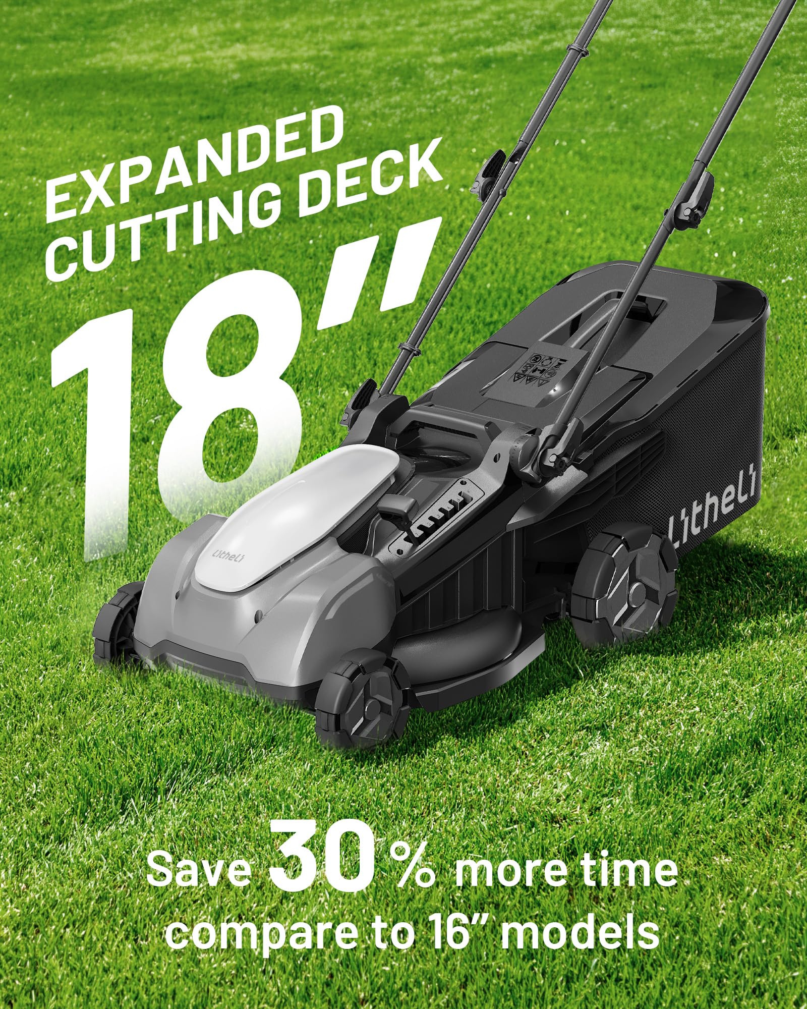 Litheli 40V 18" Cordless Lawn Mower, Brushless Motor, Electric Mower Battery Powered(2 x 5.0Ah Batteries), 2-in-1 Mulching & Bagging, for Small to Medium Yards