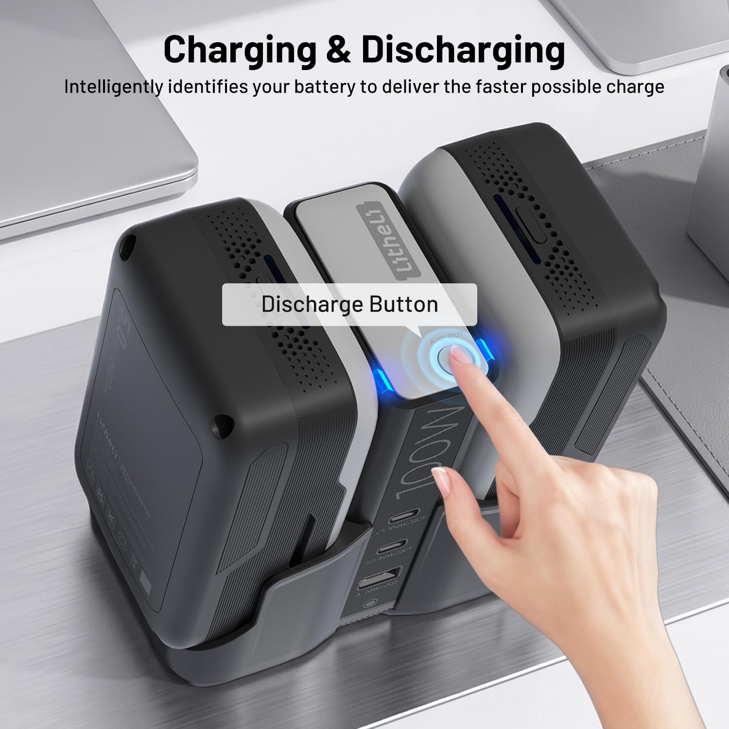 Litheli U20 4-in-1 Mix Smart Charger, 100W Fast Charging Station for All U20 Batteries, Versatile Portable Charger, 30-Minute Fast Dual Charging