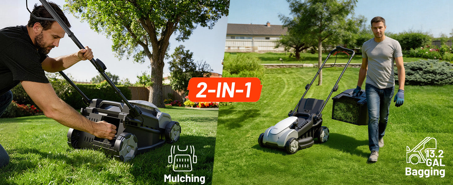 Litheli Electric Lawn Mower Cordless,Grass Cutter Machine for 3200 Sq. Ft, Lawnmower with Brushless Motor, 16.5 in Cutting Width, Cutting Height 1-2.5 in, 2 x 5.0 Ah Batteries & Charger
