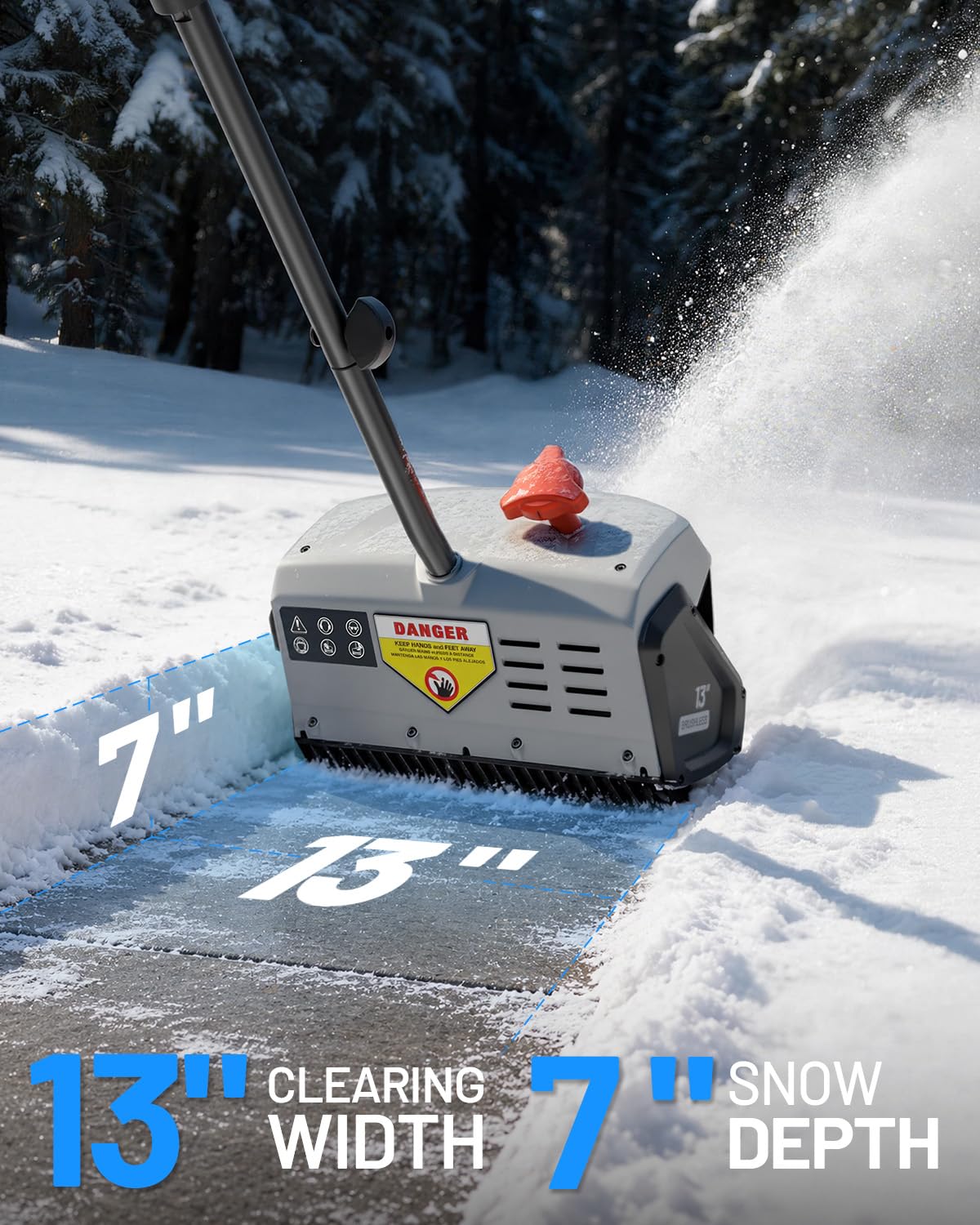 Litheli 13-Inch Cordless Electric Snow Shovel, Brushless Motor, 360° Full-Loop Handle, 20V 5.0Ah Battery & Charger Included