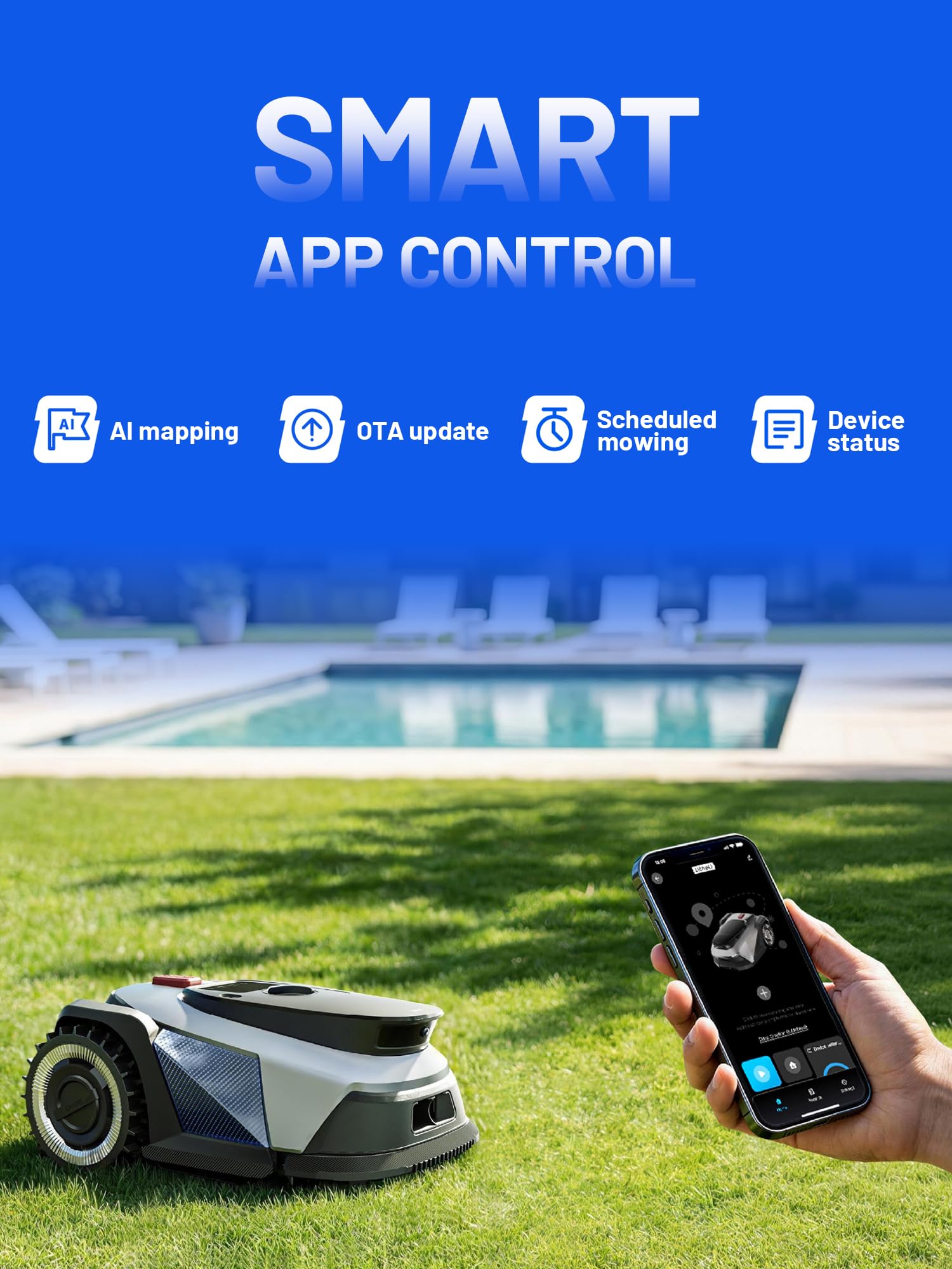 Litheli Robot Lawnmower FYELD 500, Robotic Lawnmower Without Boundary, 2-in-1 Mowing and Edge Trimming, 300+ AI Obstacle Avoidance