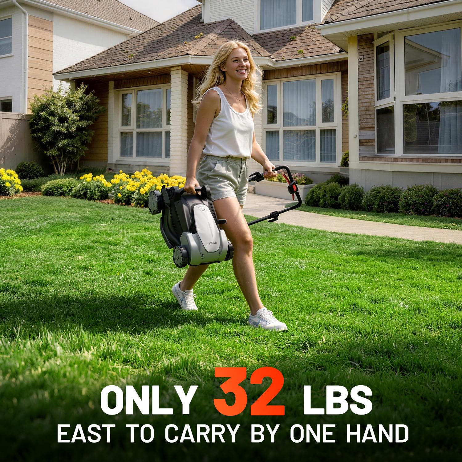 Litheli Electric Lawn Mower Cordless,Grass Cutter Machine for 3200 Sq. Ft, Lawnmower with Brushless Motor, 16.5 in Cutting Width, Cutting Height 1-2.5 in, 2 x 5.0 Ah Batteries & Charger