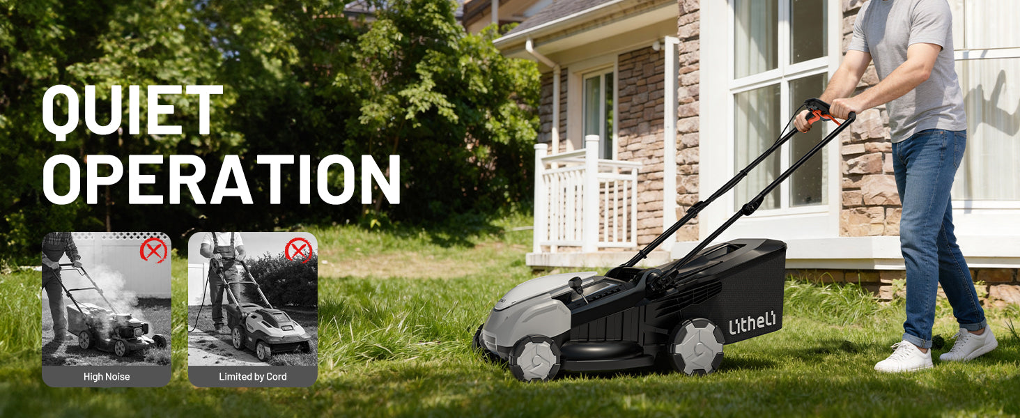 Litheli 40V 18" Cordless Lawn Mower, Brushless Motor, Electric Mower Battery Powered(2 x 5.0Ah Batteries), 2-in-1 Mulching & Bagging, for Small to Medium Yards