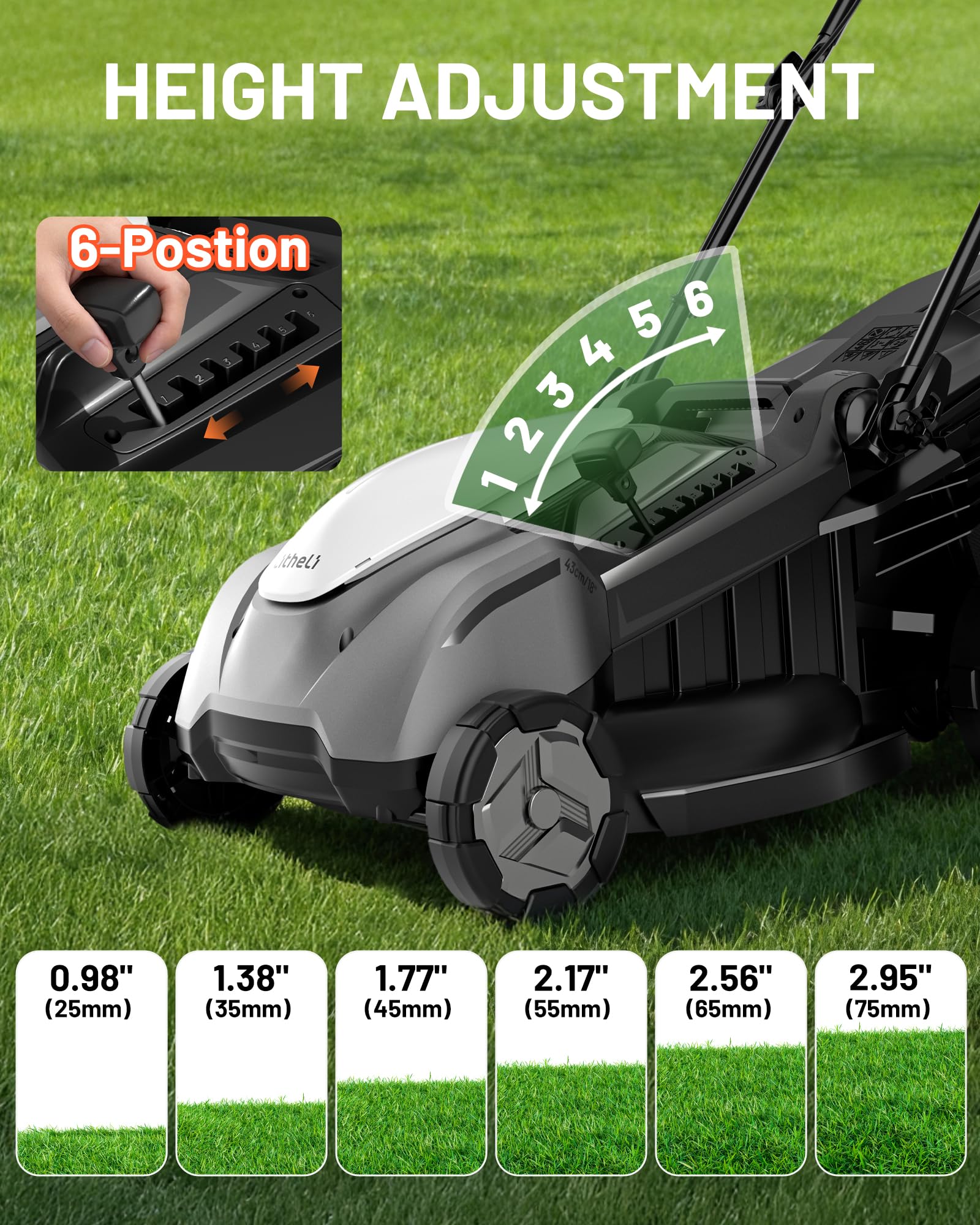 Litheli 40V 18" Cordless Lawn Mower, Brushless Motor, Electric Mower Battery Powered(2 x 5.0Ah Batteries), 2-in-1 Mulching & Bagging, for Small to Medium Yards
