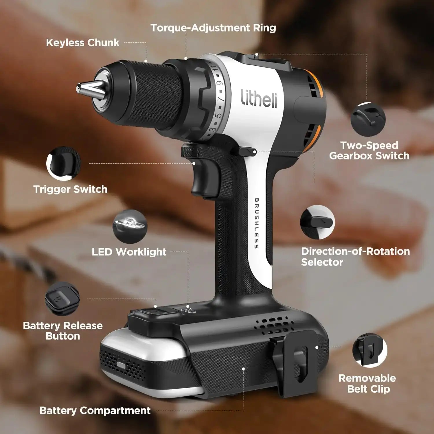 Litheli U20 20V Brushless Cordless Drill Driver|with 2.0SE Battery Options