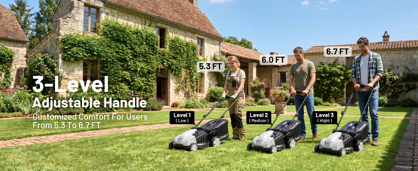 Litheli Electric Lawn Mower Cordless,Grass Cutter Machine for 3200 Sq. Ft, Lawnmower with Brushless Motor, 16.5 in Cutting Width, Cutting Height 1-2.5 in, 2 x 5.0 Ah Batteries & Charger