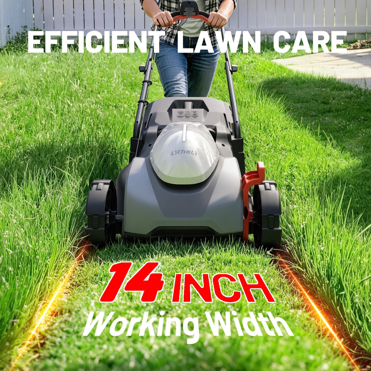 Litheli 14 Inch Cordless Lawn Mower, Brushless Battery Powered Push Mower with 2x5.0Ah Batteries, 5-Position Height, 9-Gallon Bag, Lightweight Grass Cutter for Garden Yard Farm