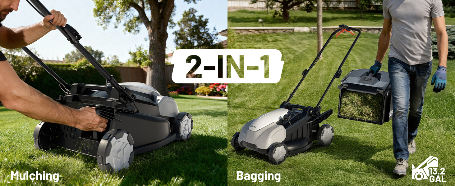 Litheli 40V 18" Cordless Lawn Mower, Brushless Motor, Electric Mower Battery Powered(2 x 5.0Ah Batteries), 2-in-1 Mulching & Bagging, for Small to Medium Yards