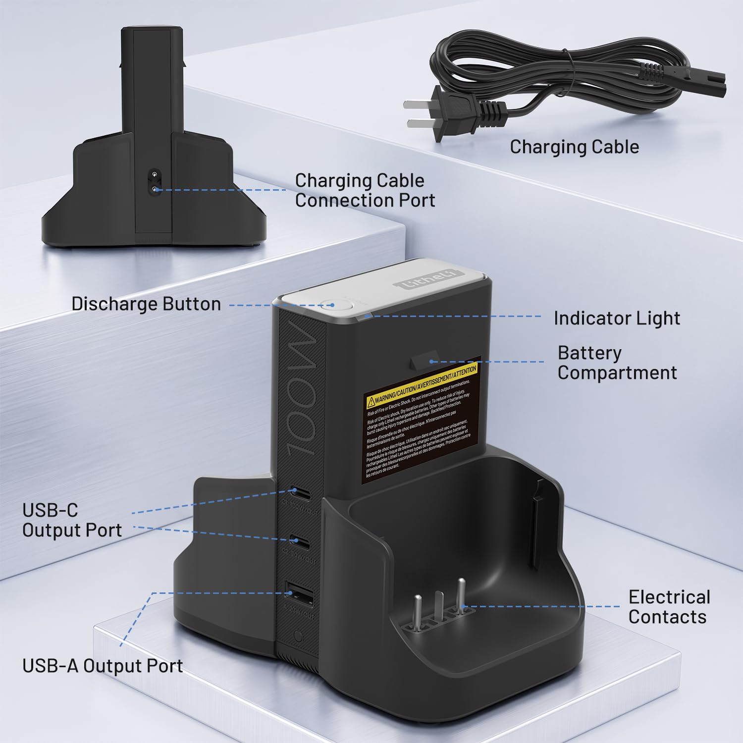 Litheli U20 4-in-1 Mix Smart Charger, 100W Fast Charging Station for All U20 Batteries, Versatile Portable Charger, 30-Minute Fast Dual Charging