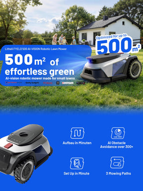 Litheli Robot Lawnmower FYELD 500, Robotic Lawnmower Without Boundary, 2-in-1 Mowing and Edge Trimming, 300+ AI Obstacle Avoidance
