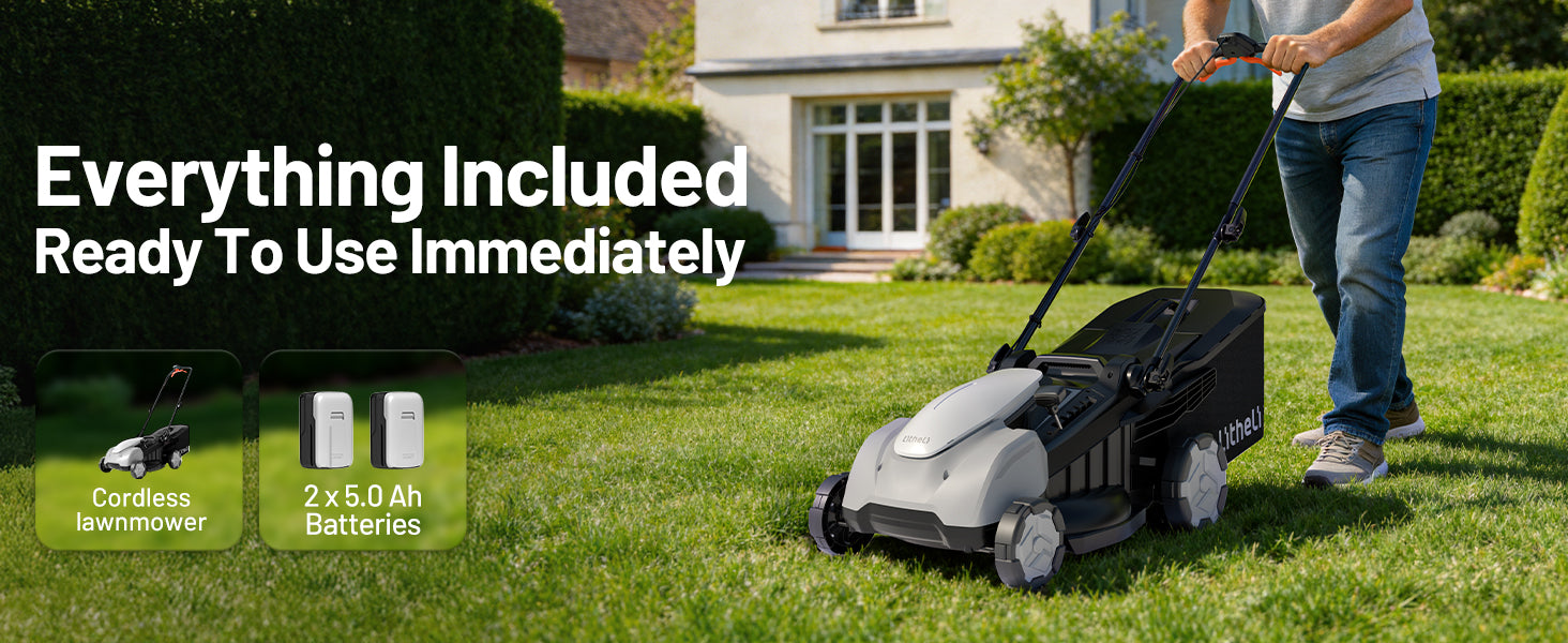 Litheli 40V 18" Cordless Lawn Mower, Brushless Motor, Electric Mower Battery Powered(2 x 5.0Ah Batteries), 2-in-1 Mulching & Bagging, for Small to Medium Yards