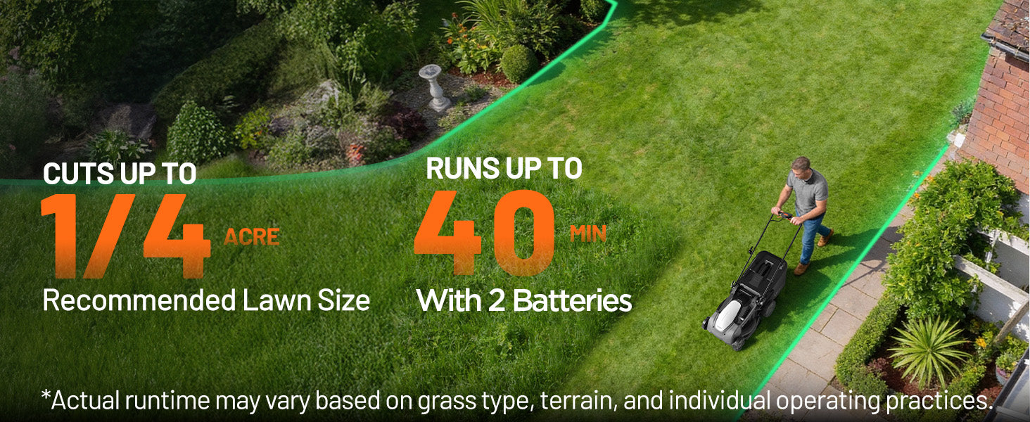 Litheli Electric Lawn Mower Cordless,Grass Cutter Machine for 3200 Sq. Ft, Lawnmower with Brushless Motor, 16.5 in Cutting Width, Cutting Height 1-2.5 in, 2 x 5.0 Ah Batteries & Charger